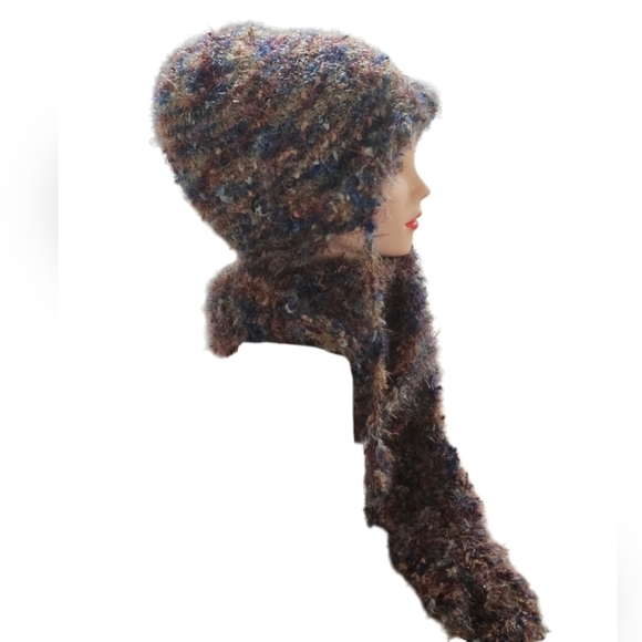 Hand Crafted 2pc set Scarf & winter hat Nylon Fuzzy Multicolor Handmade Crochet - Picture 10 of 17